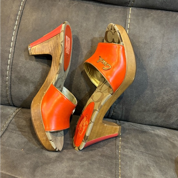 Coach Shoes Kathie Orange Gold Brown Leather Signature Logo Chestnut Size 8 - Picture 10 of 12